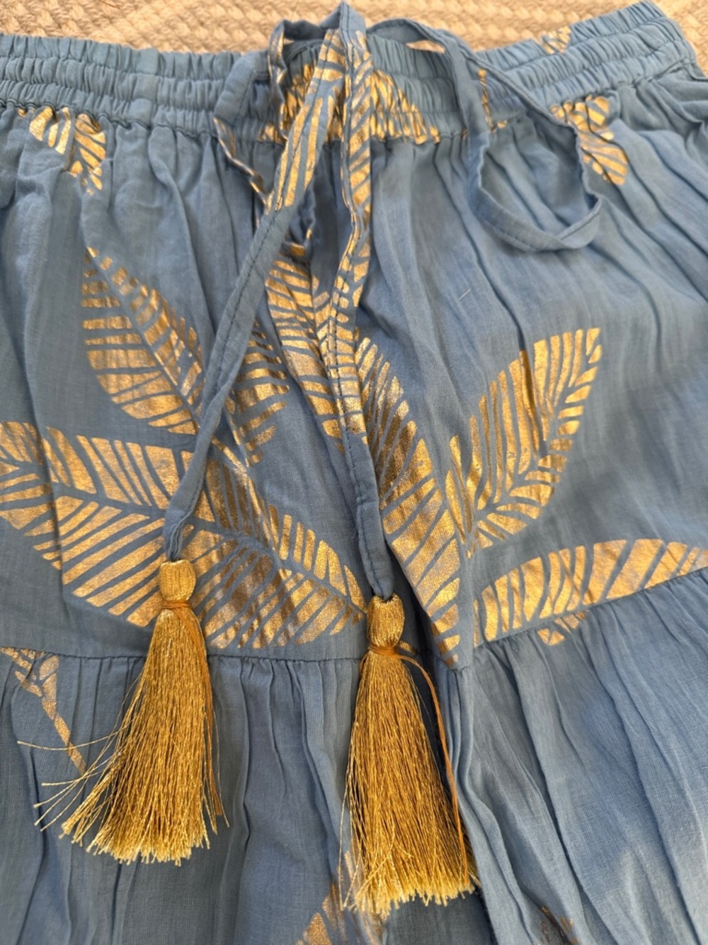 Debbie Katz Boho Ombre Blue-Turquoise Maxi Skirt with Gold Leaf Print - Picture 3 of 4